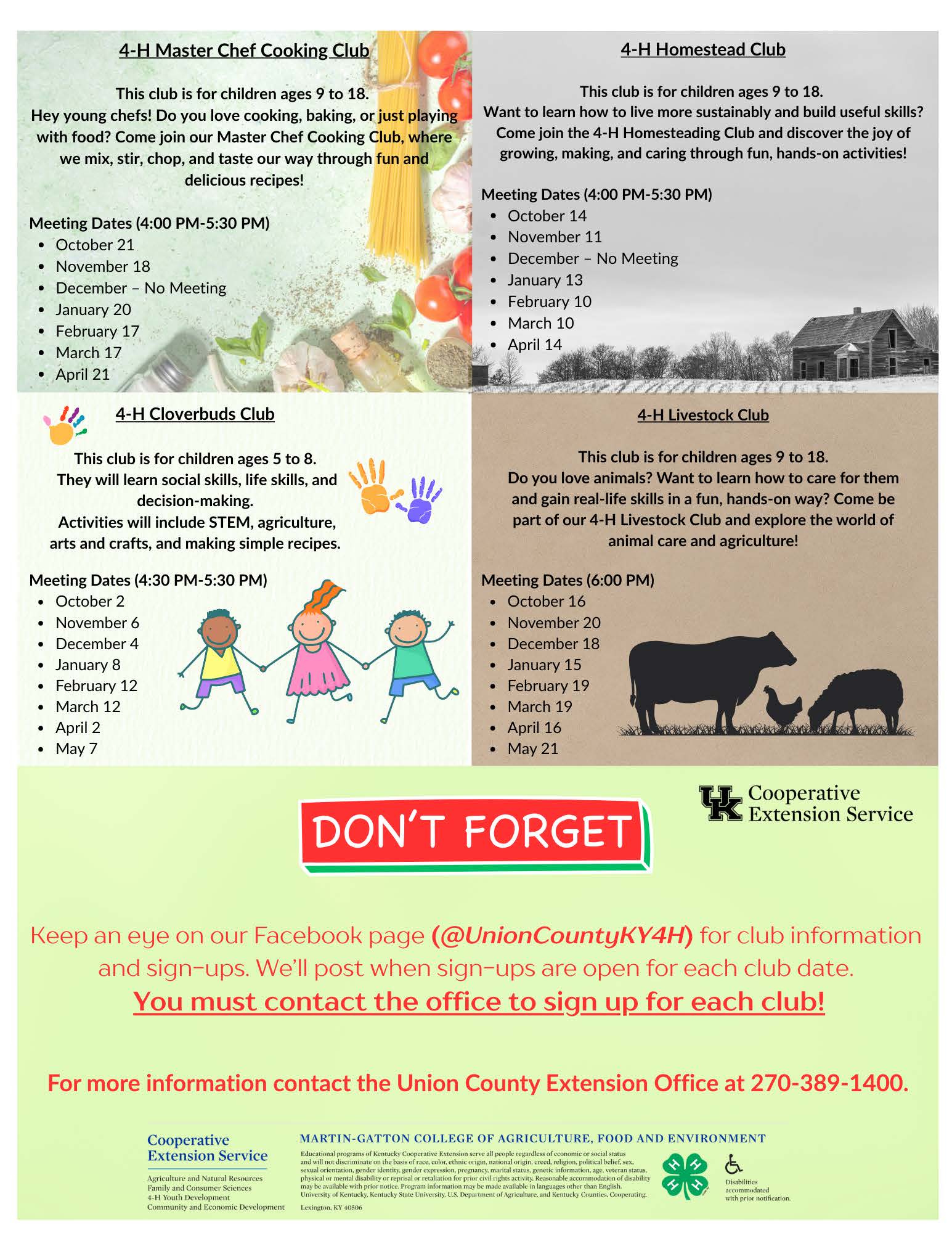 4h flyer with dates and times